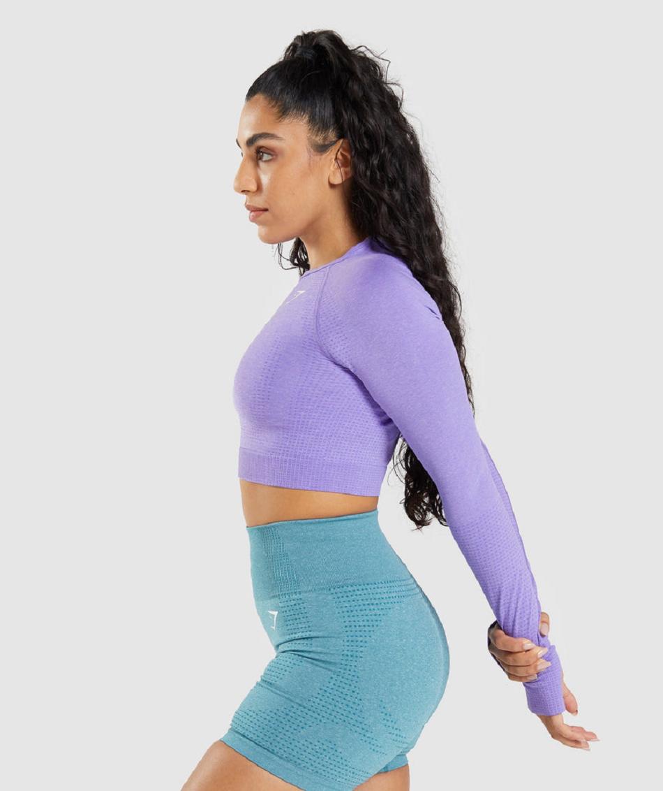 Gymshark Vital Seamless 2.0 Long Sleeve Ženske Ošišane Majice Svijetlo Ljubičaste | HR 3699XYU